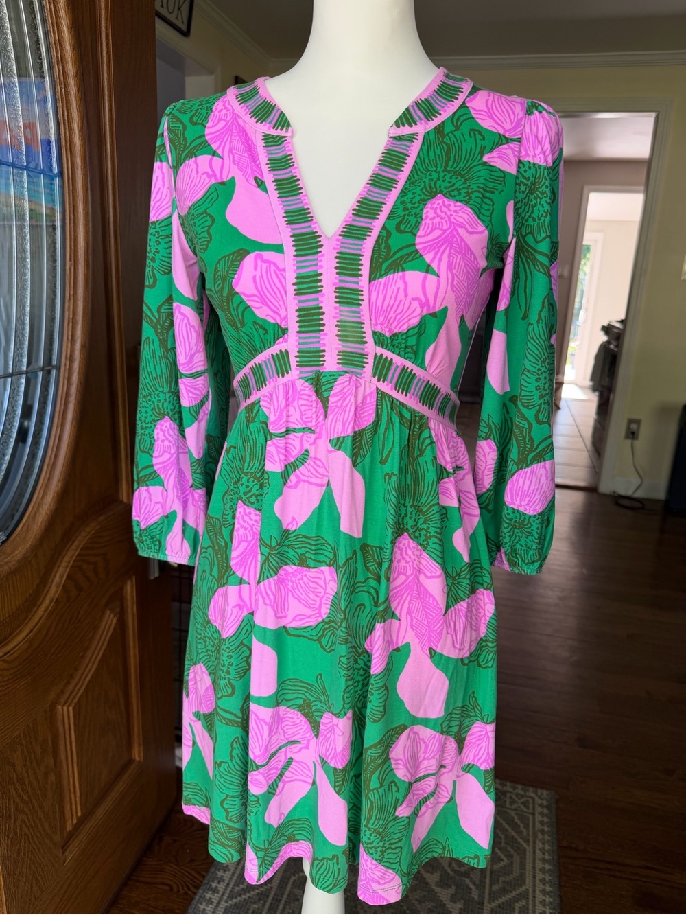 Lilly Pulitzer Green & Pink Floral Zip-Front Dress